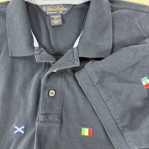 Brooks Brothers Men's Large Orginal Fit Blue Polo Shirt World Flags‎ Cotton Golf